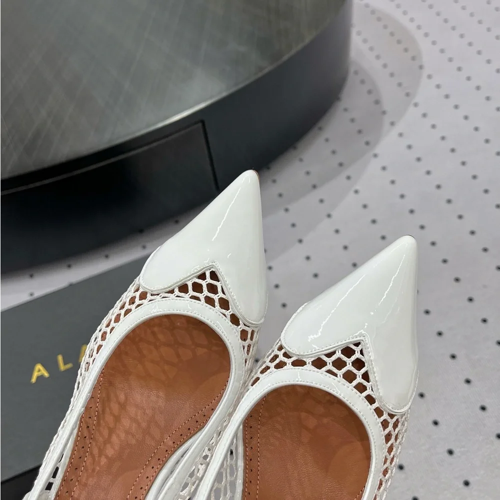 ALAÏA White Mesh Pointed Slingback Heels - Picture 5 of 9
